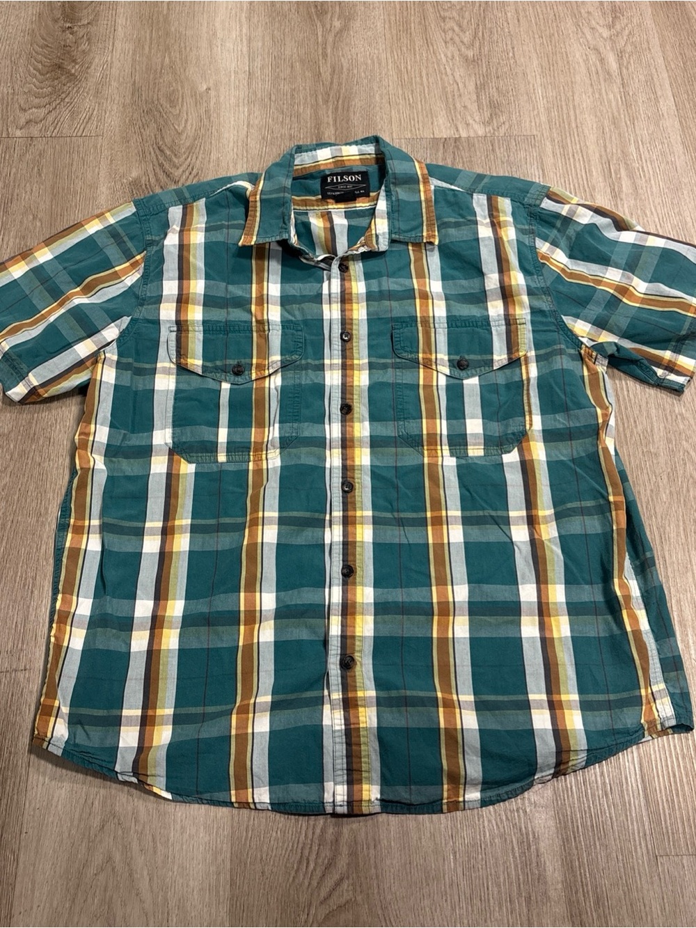 Filson Washed Short Sleeve Feather Cloth Shirt Men's L
